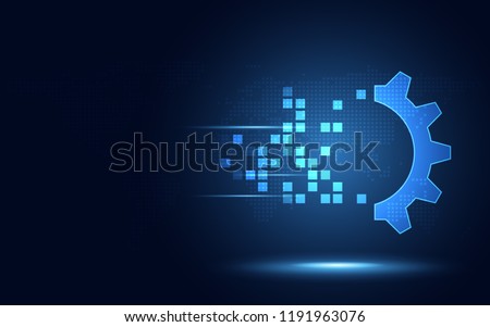 Futuristic blue gear digital transformation abstract technology background. Artificial intelligence and big data concept. Business growth computer and investment industry 4.0 . Vector illustration