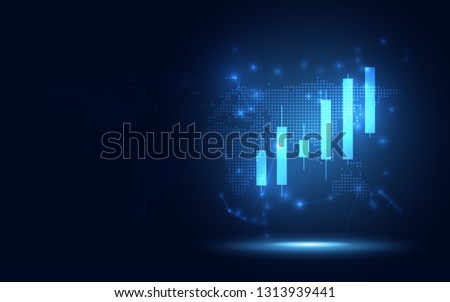 Futuristic raise Candle stick chart digital transformation abstract business background. Big data and business growth currency stock and investment economy . Vector illustration