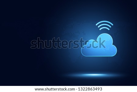 Futuristic blue cloud with wireless signal digital transformation abstract technology background. Artificial intelligence and big data concept. Industry 4.0 and 5g wifi data storage communication