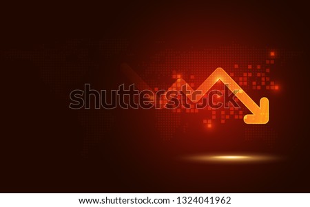 Futuristic red signal trend drop down arrow chart digital transformation abstract technology background. Big data and business growth currency stock and investment indicator of set trade economy Imagine de stoc © 