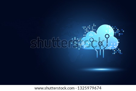 Futuristic blue cloud with pixel digital transformation abstract new technology background. Artificial intelligence and big data concept. Business industry 4.0 and 5g wifi data storage communication. 