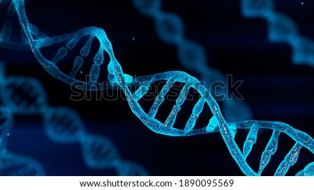 Blue chromosome DNA and gradually glowing flicker light matter chemical when camera moving closeup. Medical and Heredity genetic health concept. Technology science. 3D illustration rendering ストックフォト © 