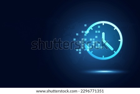 Futuristic time clock hand and clock face digital transformation abstract technology background. Business growth currency stock timer and investment economy. Vector illustration