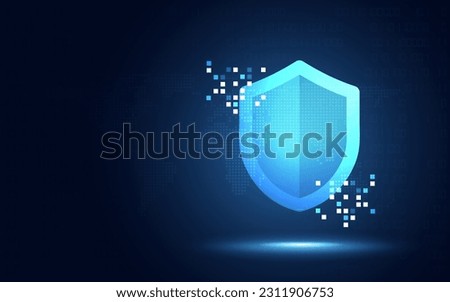 Futuristic cyber security shield guard blue abstract digital glowing background. Hacking technology computer network protection concept. Cybersecurity system tech sign symbol. Vector illustration