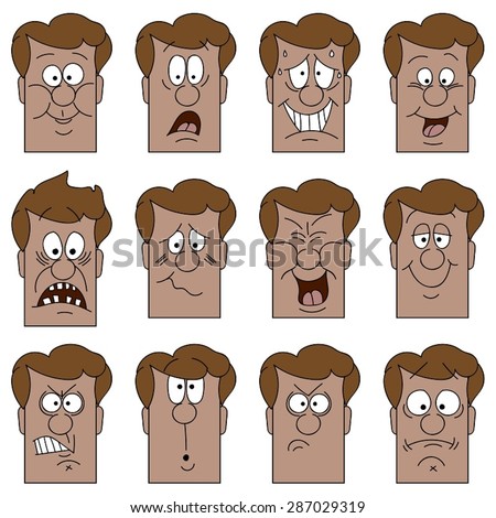 Vector Set of Different Emotions Icons. Isolated on white background. Cartoon Style.