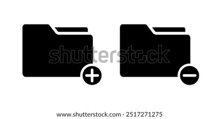 Add folder and delete folder icon vector. Folder create new, add icon and folder delete, remove, cancel icon concept solid black icon