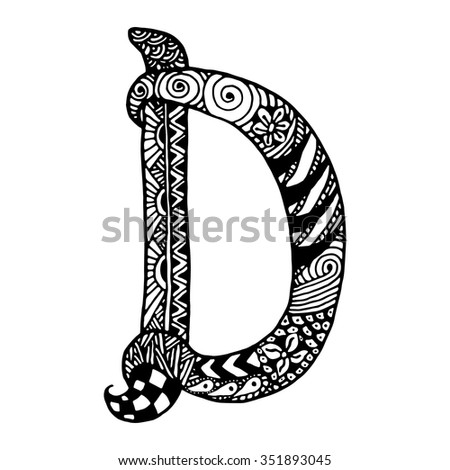 Hand Draw The Letter D Zentangle And Doodle Floral Patterns Can Be Used ...