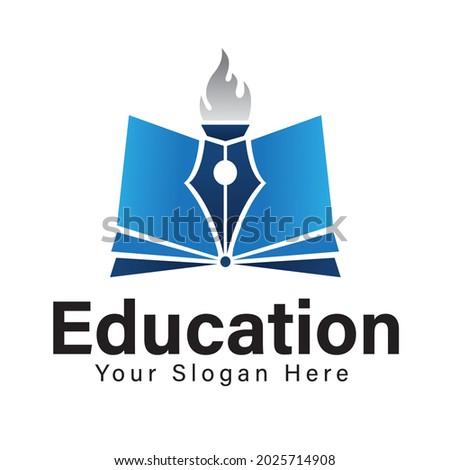 Creative education logo template vector illustration with book symbol,pen and flame icon 