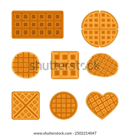 Food vector illustration. Bakery. Crispy waffles, handmade bread. Cooking. Sweet products. Sweet products. Food menu. Blank isolated on white background. For posters, signs, cards, and advertisements