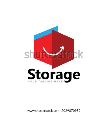 storage Box logo with smiling face template concept. Smiling box icon for storage business. Smiling box logo for file storage business. Box with smile face vector graphic symbol.