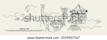 Sri Lanka - historical places, landmark , hand drawing, sketch art, line art Vector Illustration