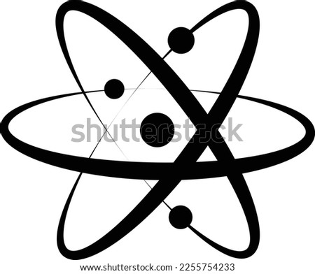 Atom icon. Logo atomic neutron black color isolated on white background. Nuclear atom. Icon nucleus. Orbit spin. Proton core symbol. Atom element. Science physics. Energy core. Vector illustration