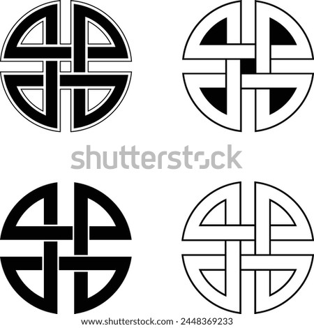 Celtic Ancient Shield Knot Symbol Of Protection Vector Illustration Set Isolated on White