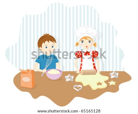 Boy And Girl Baking Cookies Stock Vector Illustration 65165128 ...