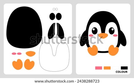 Penguin pattern for kids crafts or paper crafts. Vector illustration of penguin puzzle. cut and glue patterns for kindergarten crafts.