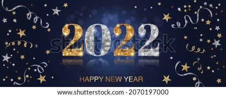 NEW YEAR 2022 BANNER IN GOLD AND SILVER COLOR