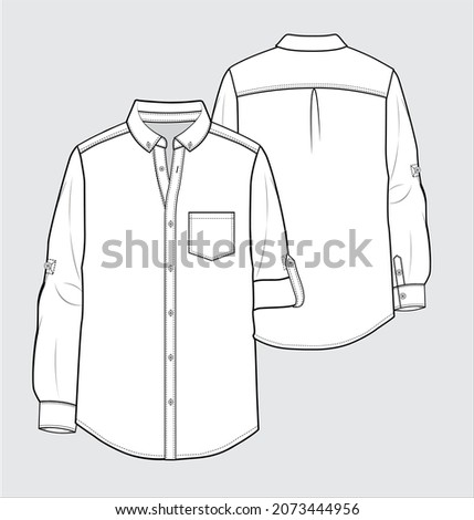 BUTTON DOWN COLLAR WITH TURN UP SLEEVES WOVEN SHIRT DESIGNED FOR MEN YOUNG MEN AND BOYS IN VECTOR ILLUSTRATION