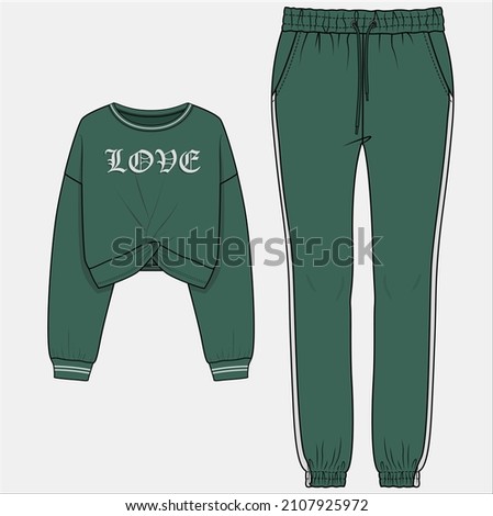 JOGGER AND SWEAT TOP COORDINATE SET FOR WOMEN AND TEEN GIRLS IN EDITABLE VECTOR FILE