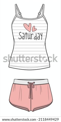 STRIPER CAMI AND BOYSHORTS NIGHTWEAR SET FOR WOMEN AND TEEN GIRLS IN EDITABLE VECTOR FILE