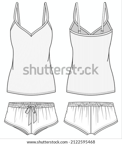  CAMI AND BOYSHORTS MATCHING NIGHTWEAR SET FOR WOMEN AND TEEN GIRLS IN EDITABLE VECTOR FILE