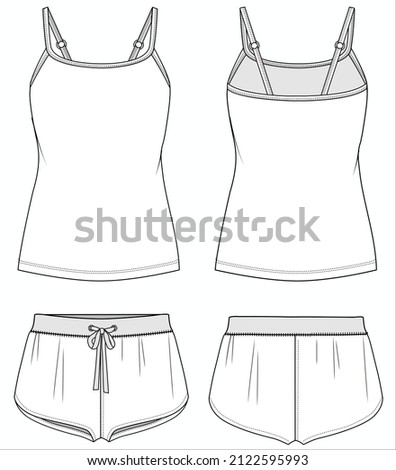 CAMI AND BOYSHORTS NIGHTWEAR SET FOR WOMEN AND TEEN GIRLS IN EDITABLE VECTOR FILE