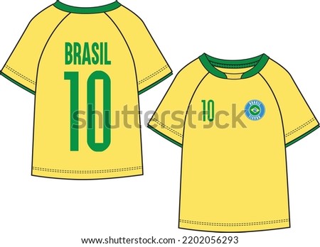 SPORTS WEAR BRAZIL FOOTBALL JERSEY KIT T SHIRT FRONT AND BACK VECTOR