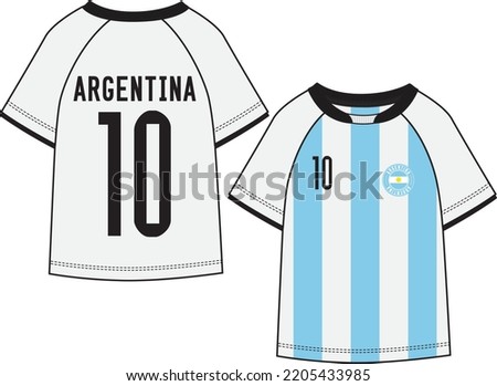 SPORTS WEAR ARGENTINA FOOTBALL JERSEY KIT T SHIRT FRONT AND BACK VECTOR