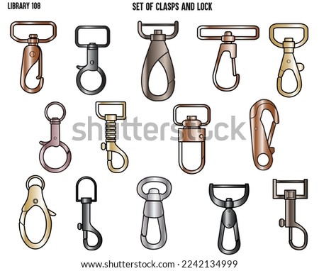 CLASPS, ACCESSSORIES FASTNERS  BAGS FASTNERS, BACKPACK FASTNERS AND LOCK FLAT SKETCH VECTOR ILLUSTRATION SET