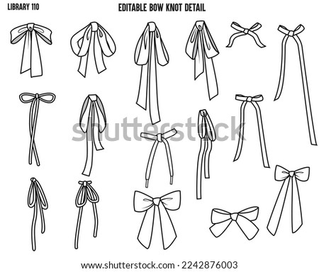 SET OF BOW KNOTS AND DRAWSTRING TIE UPS USED FOR WAIT BAND AND BACK TIE UPS DESIGNED FOR GARMENTS DRESSES TOPS AND APPARELS IN EDITABLE VECTOR 