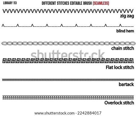 SET OF SEAMLESS SEWING STITCH BRUSH PATTERN DESIGNED FOR GARMENTS, BAGS, APPARELS AND CLOTHINGS IN EDITABLE VECTOR