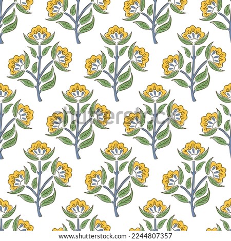 SPRIG FLORAL WITH BLOCK PRINT DETAIL SEAMLESS PATTERN IN EDITABLE VECTOR FILE Foto stock © 