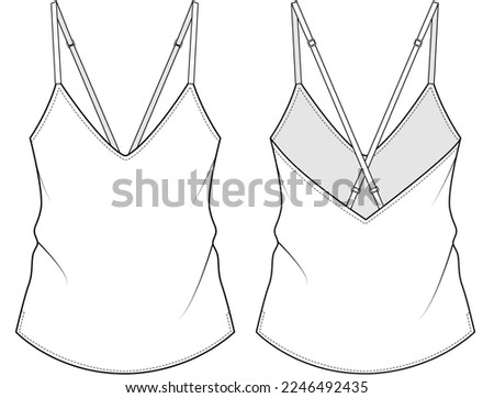 CAMI,NIGHTWEAR TOP WITH LACE DETAIL AND ADJUSTABLE STRAP IN EDITABLE VECTOR FILE