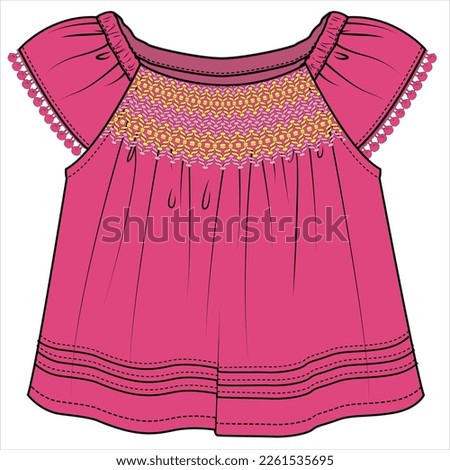 SCHIFFLI WOVEN TOP FOR TODDLER GIRL AND BABY GIRL SET IN EDITABLE VECTOR