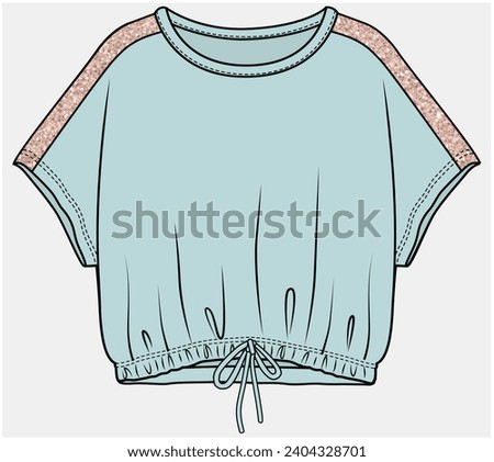 CROP TOP WITH ELASTICATED WAIST AND DOLMAN SLEEVES DETAIL DESIGNED FOR TEEN AND KID GIRLS IN VECTOR ILLUSTRATION FILE