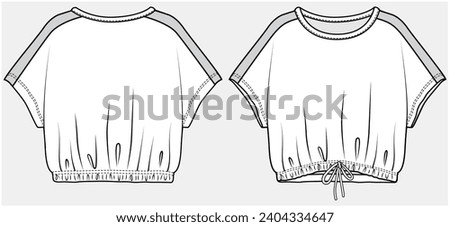 CROP TOP WITH ELASTICATED WAIST AND DOLMAN SLEEVES DETAIL DESIGNED FOR TEEN AND KID GIRLS IN VECTOR ILLUSTRATION FILE