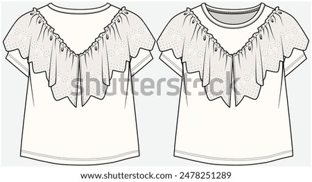 CAP SLEEVES DROP SHOULDER KNIT TOP WITH CHEVRON FRILLED LACE DETAIL DESIGNED FOR TEEN GIRLS AND KID GIRLS IN VECTOR