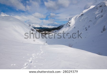 Footsteps in snow in alps