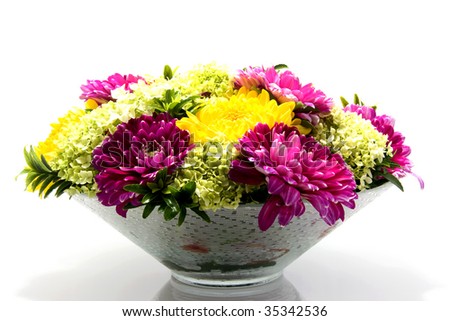 flower arrangement with Dahlia isolated on white background