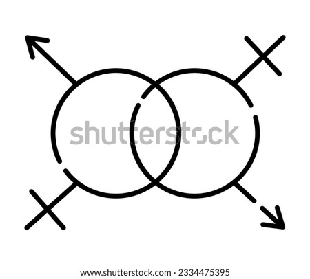 Lgbt marriage sign, female venus and male mars symbol, vector black line icon