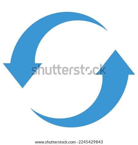 Recycle, refresh, synchronize reuse idea concept symbol icon. Flat style blue color vector object, sign element, vector illustration, drawing isolated on white background.