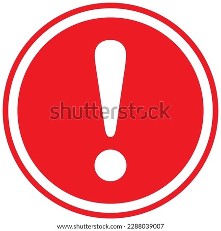 Exclamation mark icon, hazard warning attention sign, danger and caution symbol, error logo, risk graphic, flat style vector illustration for web, app, mobile. Red color circle clip art isolated.