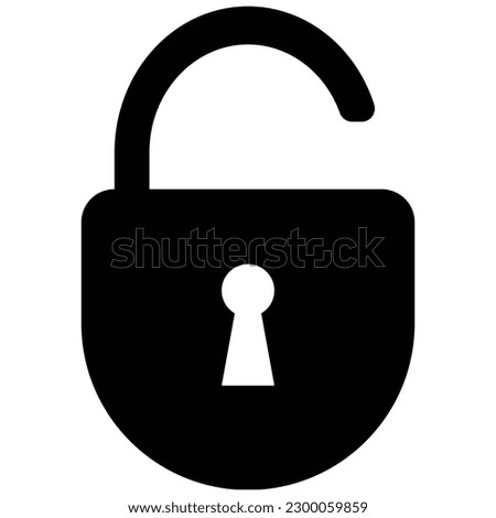 Lock icon, flat style black color curved bottom unlocked, open padlock with keyhole for web, app, mobile, UI, game, logo, security, privacy, password idea concept symbol with isolated background.