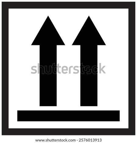 Simple graphic depicting two upward-pointing arrows within a box, indicating 'Keep Upright' for packaging.