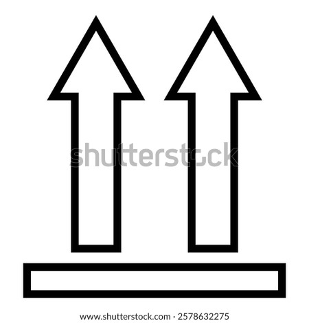 Simple outline graphic of two upward-pointing arrows with a base line,  packaging symbol indicating that the contents should be kept upright.