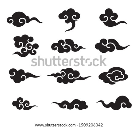 Black colour Eastern Chinese cloud element set. - vector