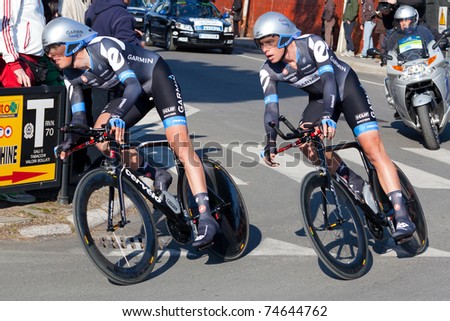 MARINA DI CARRARA, CARRARA, ITALY - MARCH 09: Team Garmin Cervelo during the 1st Time Trial stage of 2011 Tirreno-Adriatico on March 09, 2011 in Marina di Carrara, Carrara, Italy