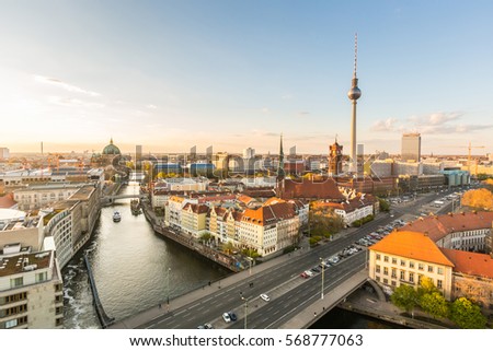 Similar – Foto Bild Der Himmel über Berlin im Abendlicht mit schönen Wolken und Fernsehtürmchen