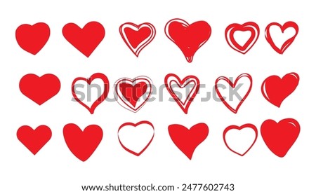 Collection of  red heart illustrations,Hand drawn hearts.Vector symbol icon set.black and white.illustration design.