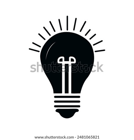Bulb silhouette icon on white background. Black technology  symbol. Electric lamp, light,creative thinking, electricity. Outline, stock, fill, and flat color style.Vector Flat design.