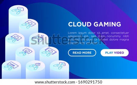 Cloud gaming web page template with thin line isometric icons: play on laptop, 120 FPS, low-latency gameplay, gamepad, wi-fi,  live streaming, game controller, 5G technology. Vector illustration.